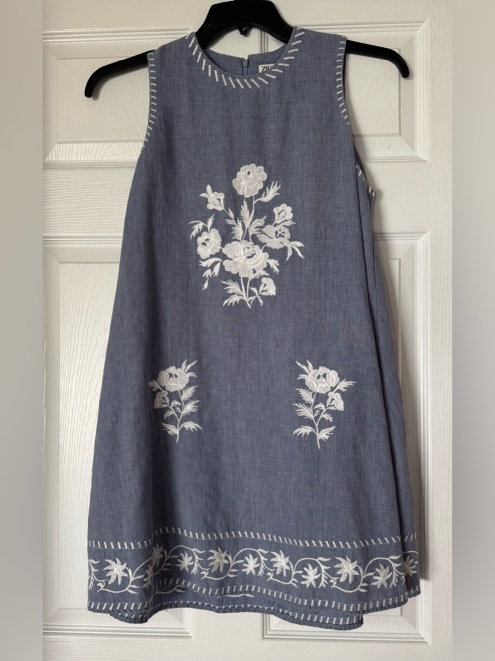 Zara Blue Sleeveless Embroidered Dress
